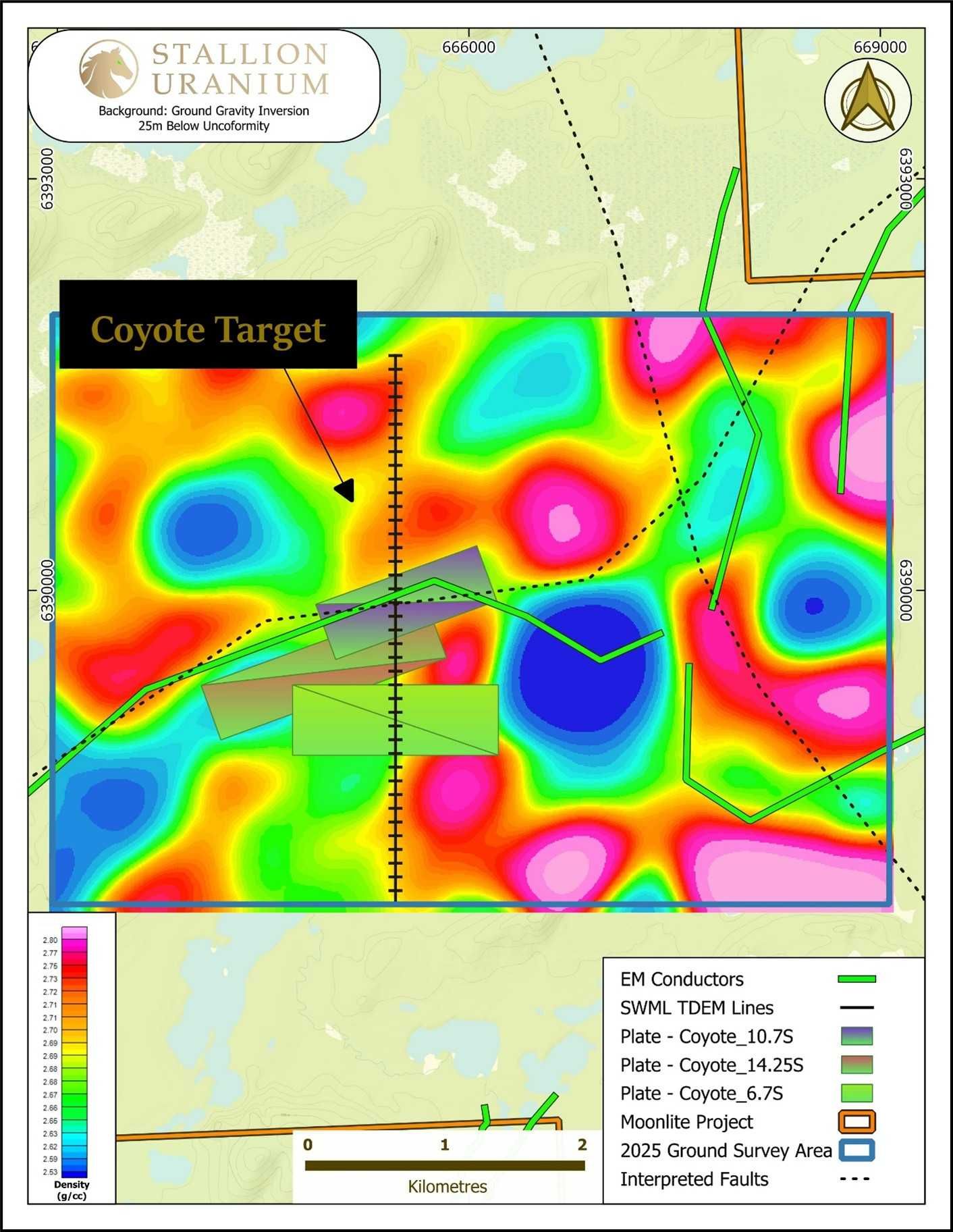 Coyote Target - SWML Plates over Gravity with planned EM survey locations