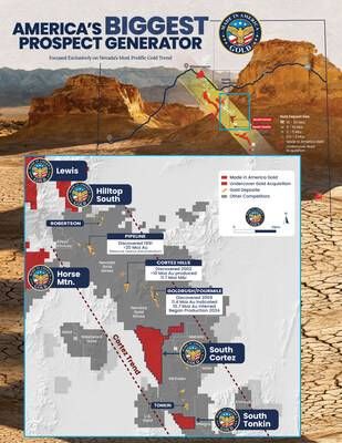 Figure 1: Location of the South Cortez and South Tonkin claim groups and neighbouring gold deposit and mine footprints within the Battle Mountain Trend in Nevada. Gold production and resources are from publicly available documents referenced below. (CNW Group/Palisades Goldcorp Ltd.)
